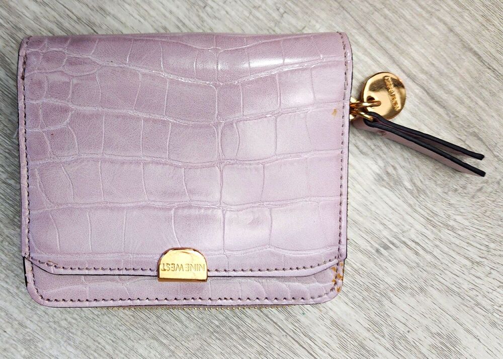 Nine West Pink Crocodile Pattern Wallet with Logo Accent, Credit Card Slots